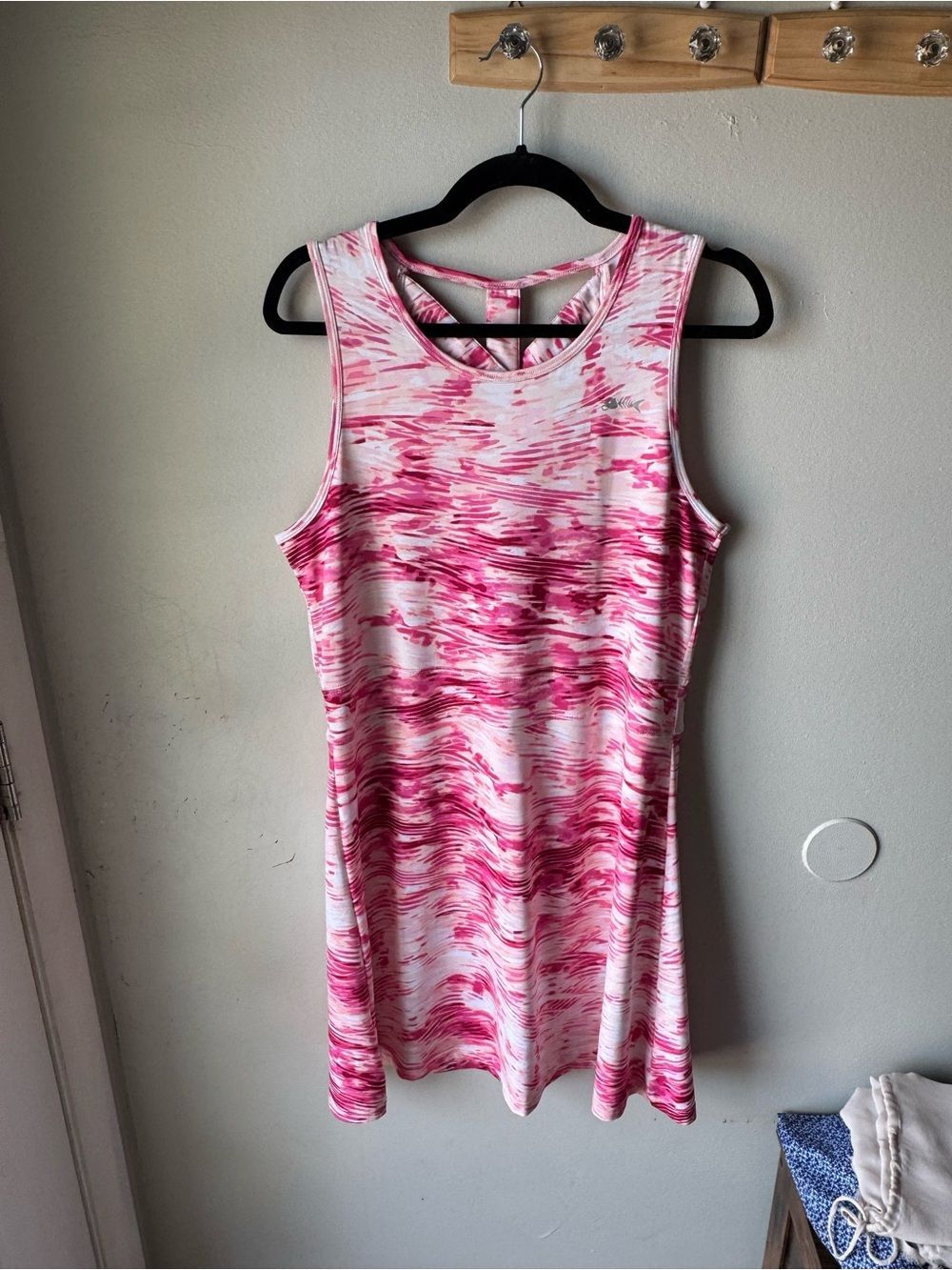 Silver Bait Pink Abstract Water Print Performance Exercise Tennis Dress Womens M